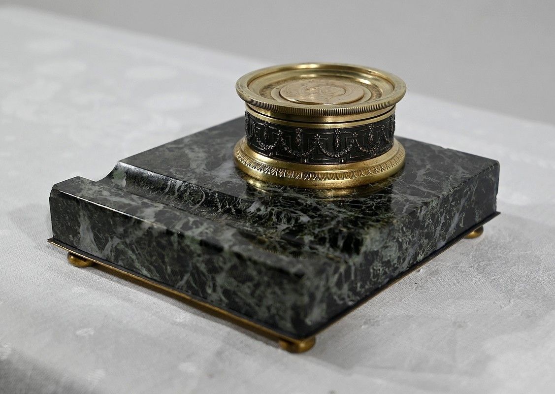 Inkwell With The Virgin In Bronze And Marble   Late 19th Century photo for sale