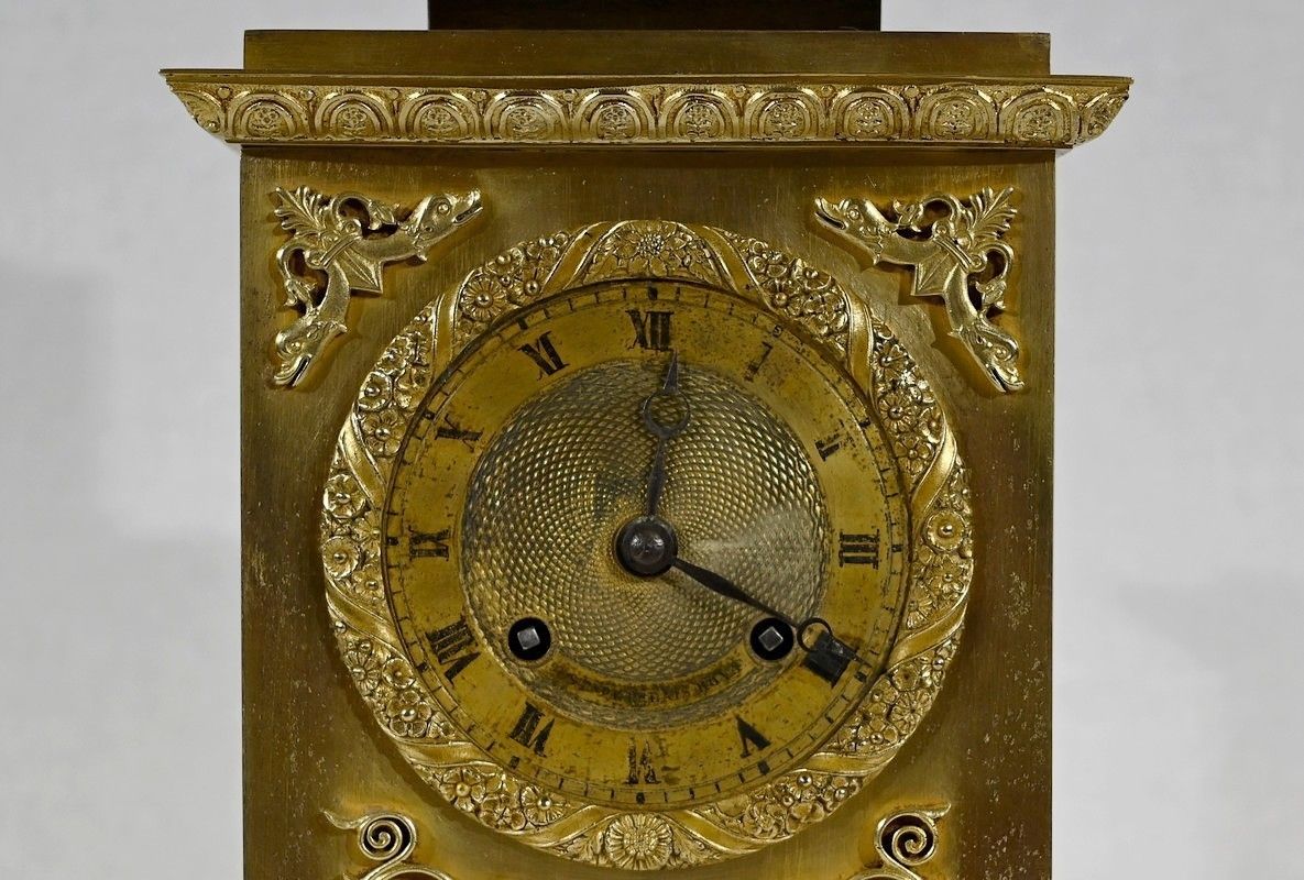photo furniture Clock In Gilt Bronze, Stamped A. Destape   Early 19th Century