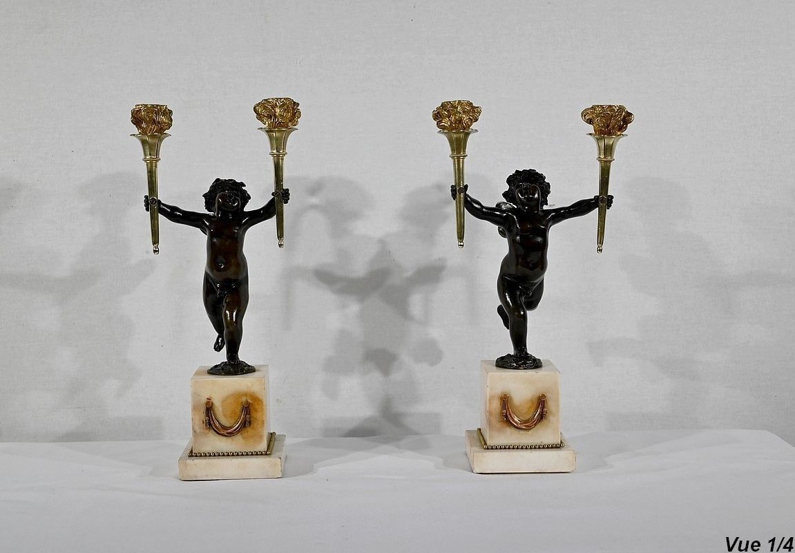 Pair Of Bronze And Marble Candlesticks   1st Part Of The 19th Century photo 3656.5