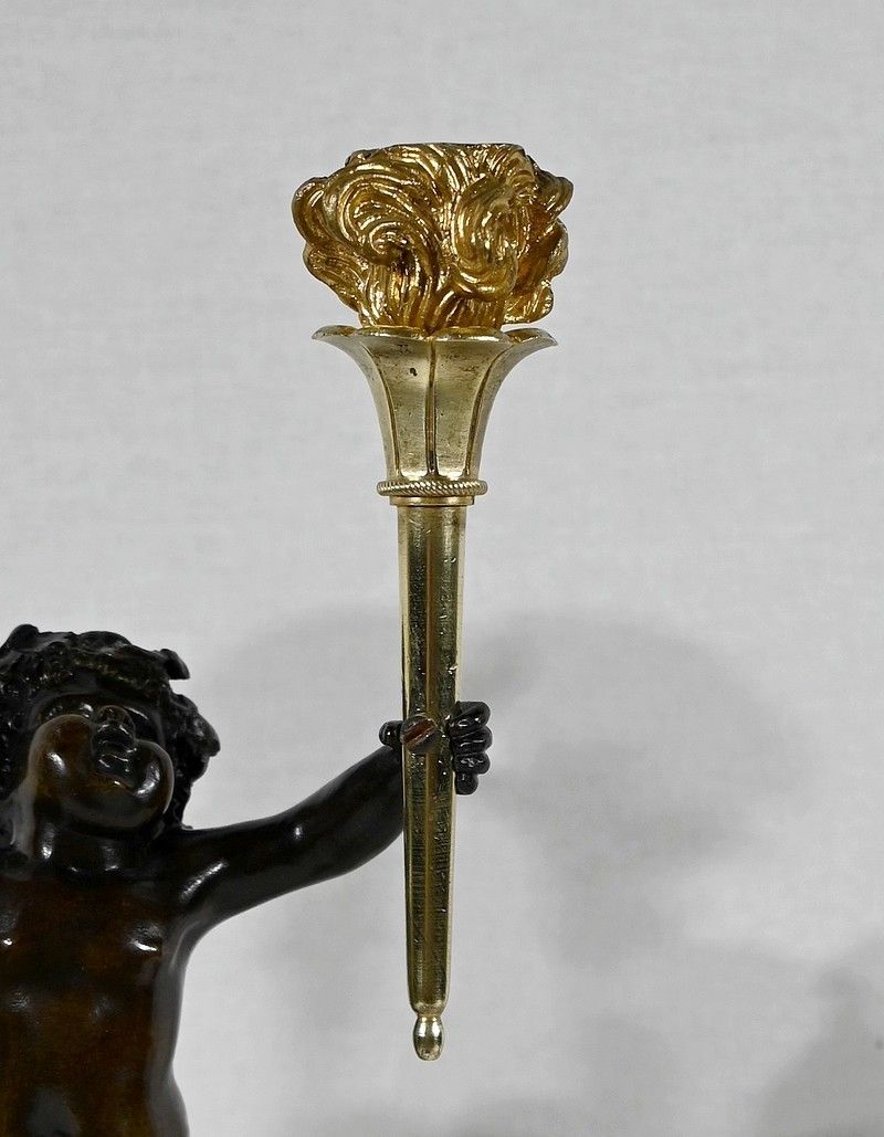 photo for sale Pair Of Bronze And Marble Candlesticks   1st Part Of The 19th Century