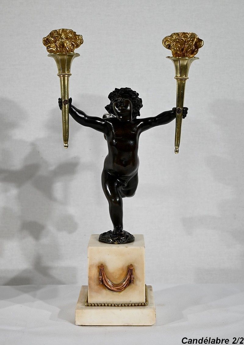 3656.5 Pair Of Bronze And Marble Candlesticks   1st Part Of The 19th Century photo