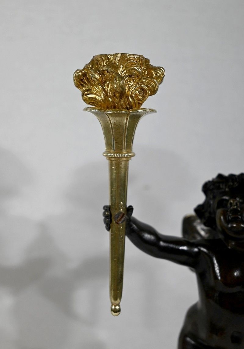 photo vintage Pair Of Bronze And Marble Candlesticks   1st Part Of The 19th Century