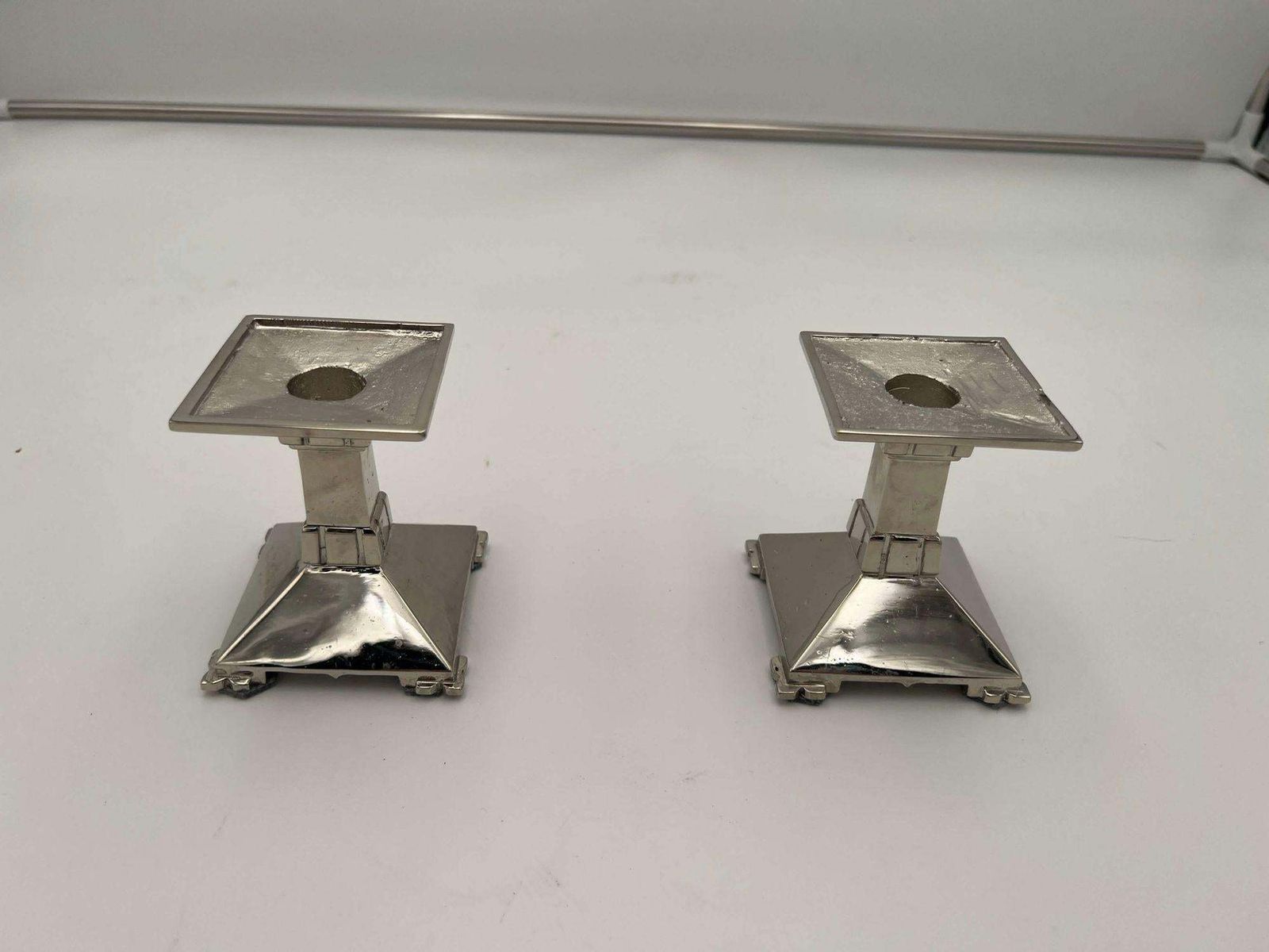 Art Deco Bronze Candlesticks, Nickel Plated, France Circa 1930 photo furniture