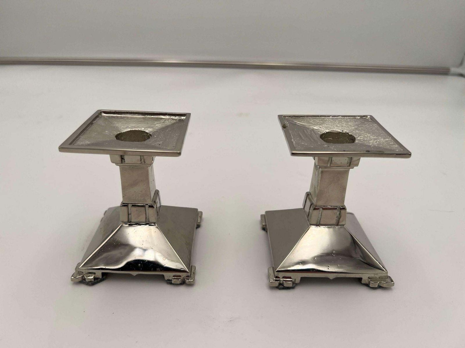 Art Deco Bronze Candlesticks, Nickel Plated, France Circa 1930 photo for sale