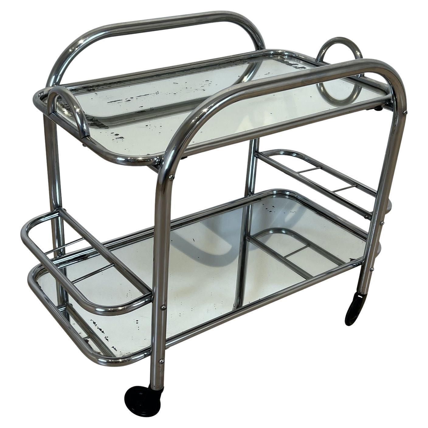 Art Deco Bar Cart By Robert Mallet Stevens, Chromed Steel, France Circa 1925