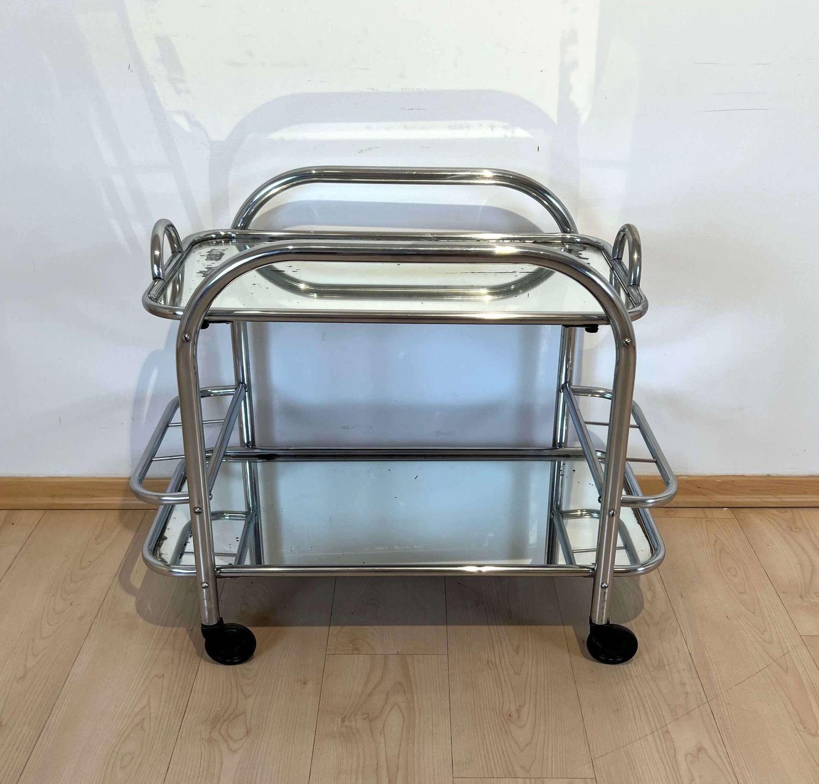 Art Deco Bar Cart By Robert Mallet Stevens, Chromed Steel, France Circa 1925 photo furniture