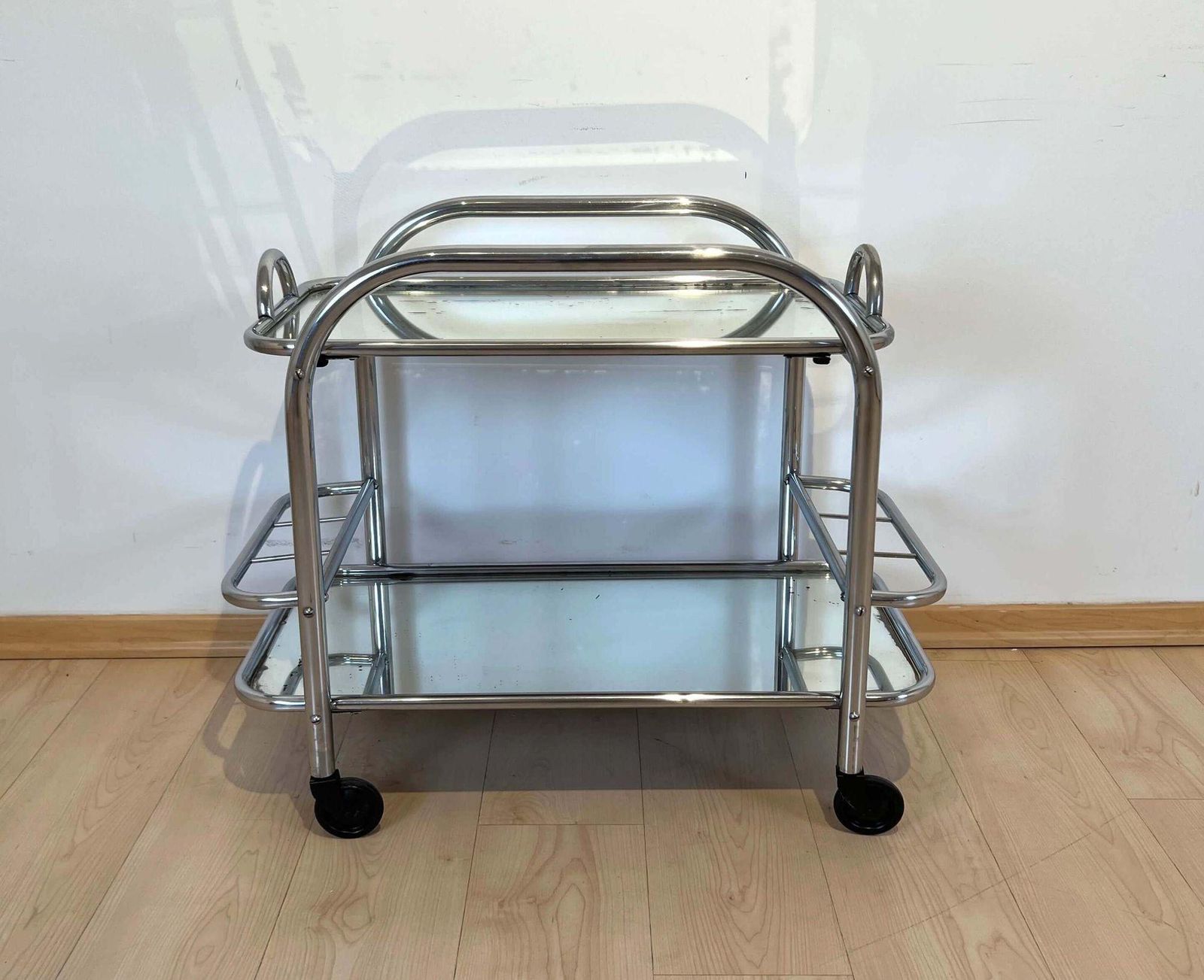 Art Deco Bar Cart By Robert Mallet Stevens, Chromed Steel, France Circa 1925 photo for sale