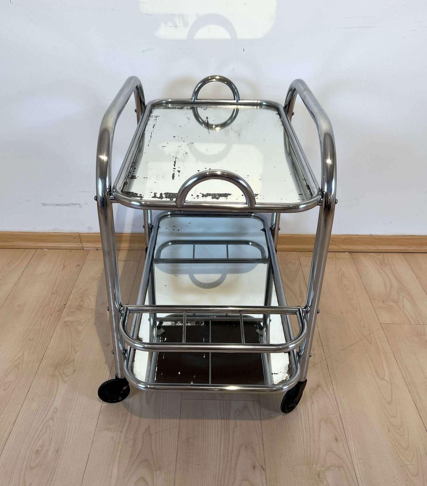 Art Deco Bar Cart By Robert Mallet Stevens, Chromed Steel, France Circa 1925 photo vinterior