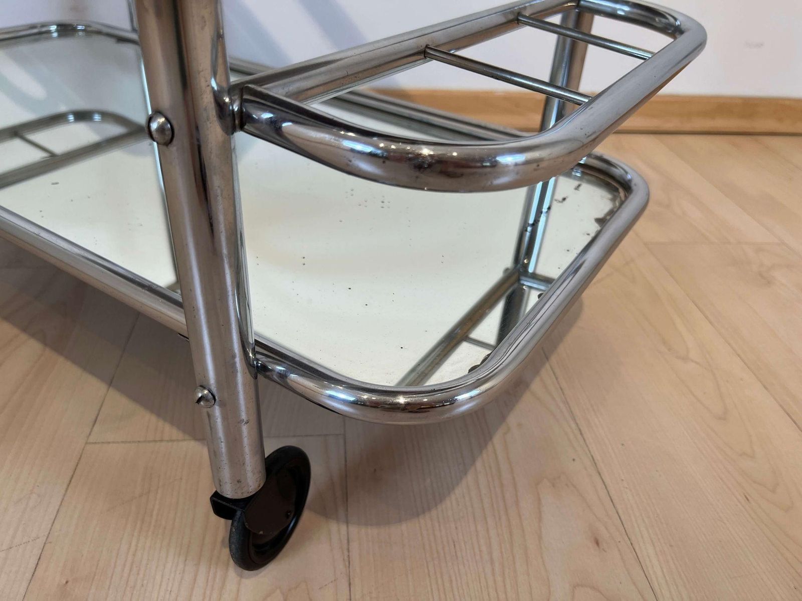 photo for sale Art Deco Bar Cart By Robert Mallet Stevens, Chromed Steel, France Circa 1925