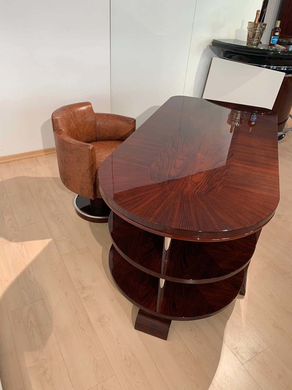 Art Deco Executive Desk And Leather Swivel Chair, Rosewood Veneer, France, 1930s photo Furniture