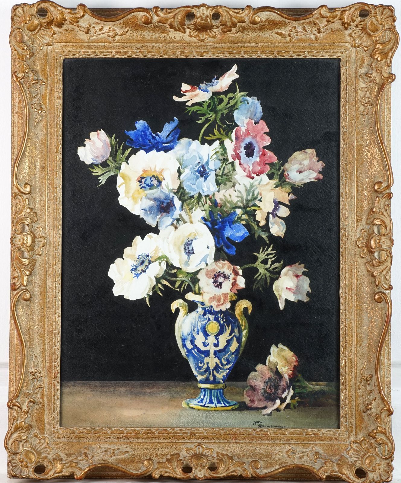 Still Life Of Anemones In Vase, Watercolour And Gouache By Amy Reeve Fowkes photo furniture
