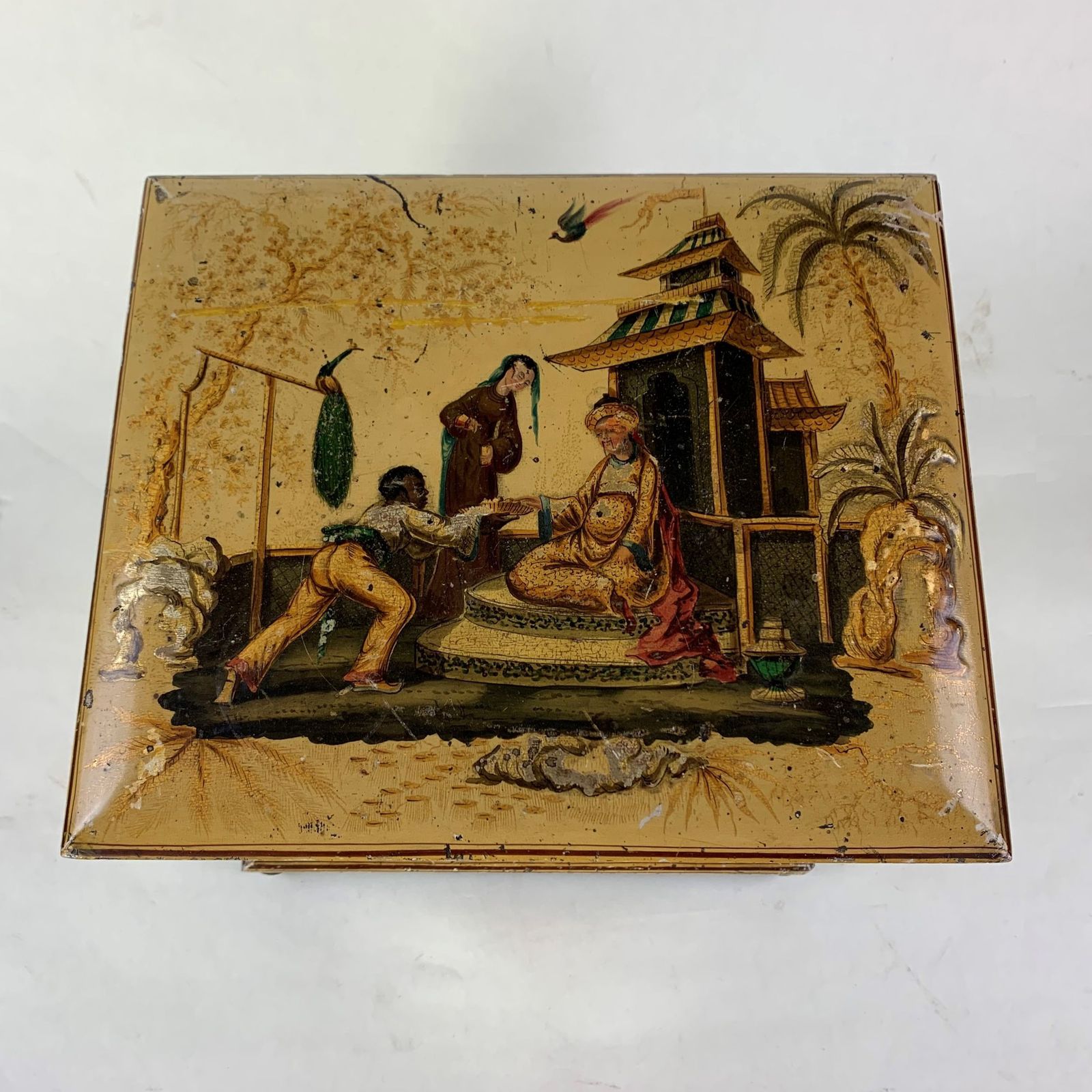 Early 19th Century Yellow Japanned Workbox photo for sale