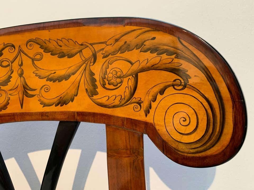 photo vinterior Pair Of Biedermeier Shovel Chairs Walnut, Ink Painting South Germany Ca. 1830