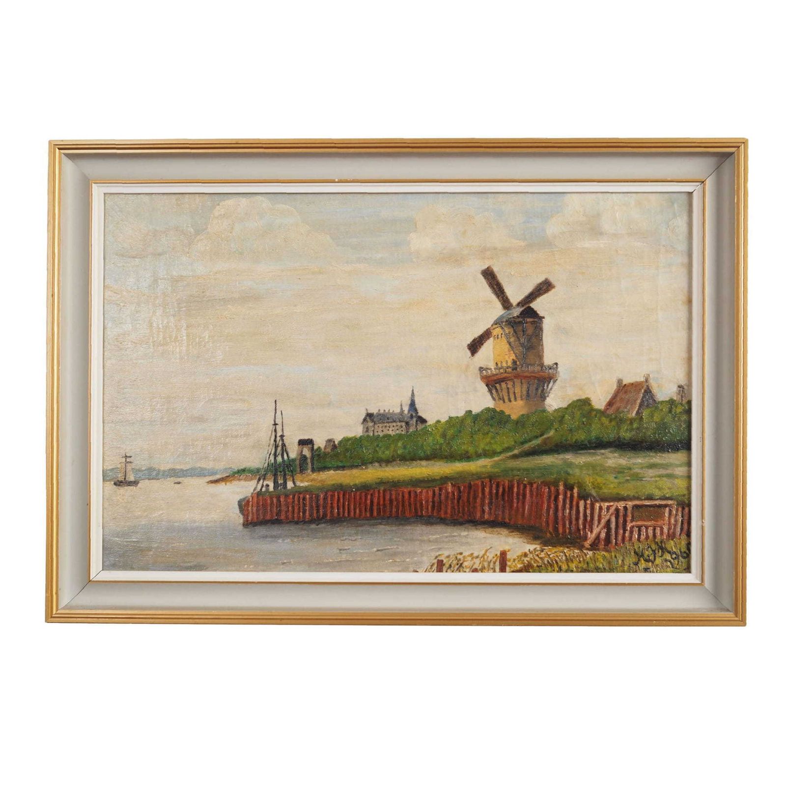 Painting „The Windmill Above The Marina”, Scandinavian Design, 1970s