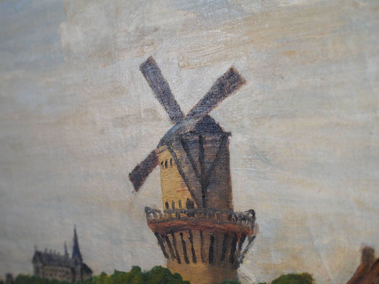 Painting „The Windmill Above The Marina”, Scandinavian Design, 1970s photo vintage
