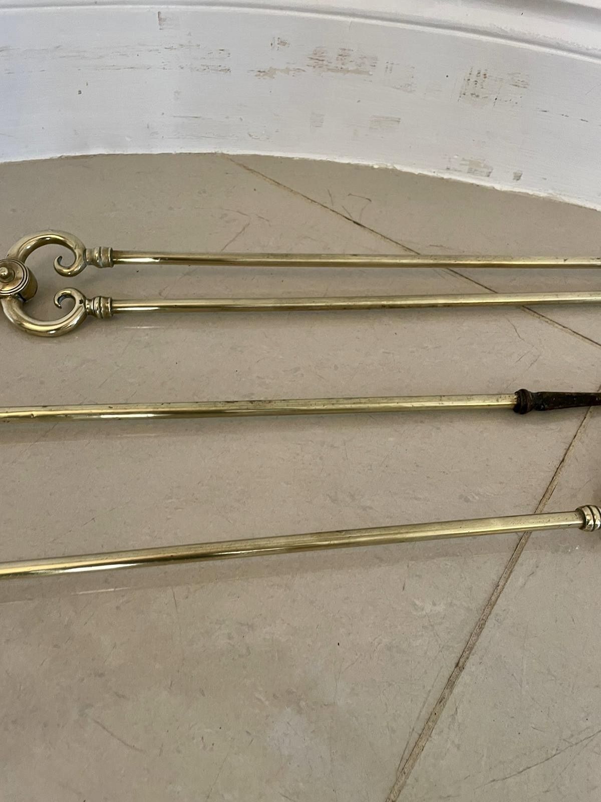 Antique 19th Century Quality Set Of 3 Brass Fire Irons photo Home Fixtures