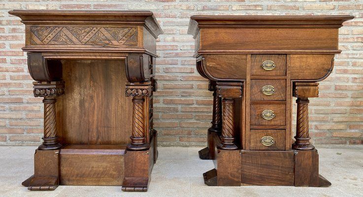 Furniture Antique French Carved Bedside Tables, 1900, Set Of 2 photo