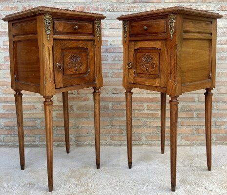 French Louis XVI Style Bedside Tables In Walnut, 1920, Set Of 2 photo furniture