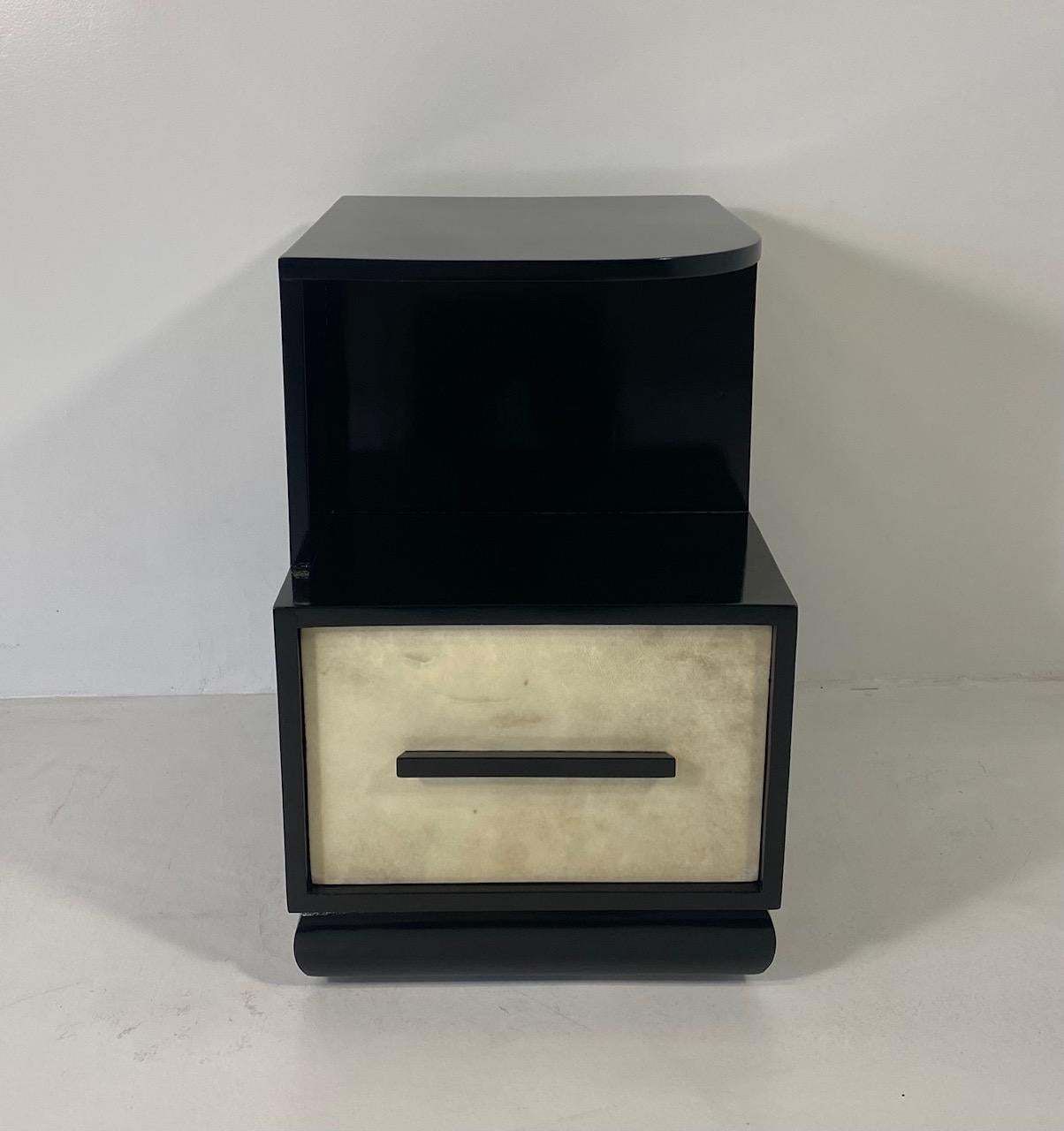 Italian Art Deco Parchment And Black Lacquer Cabinet, 1940s photo furniture
