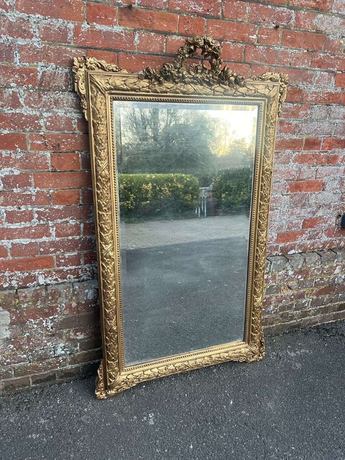 A Stunning Large Antique French 19th C Gilt Leaf Framed Mirror.