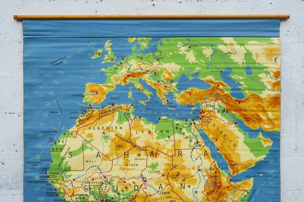Original Huge Large Vintage Mid Century Double Sided German Educational School Wall Chart Africa African Continent Map Beautiful photo furniture
