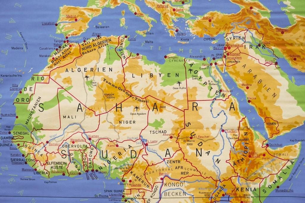 Original Huge Large Vintage Mid Century Double Sided German Educational School Wall Chart Africa African Continent Map Beautiful photo Art