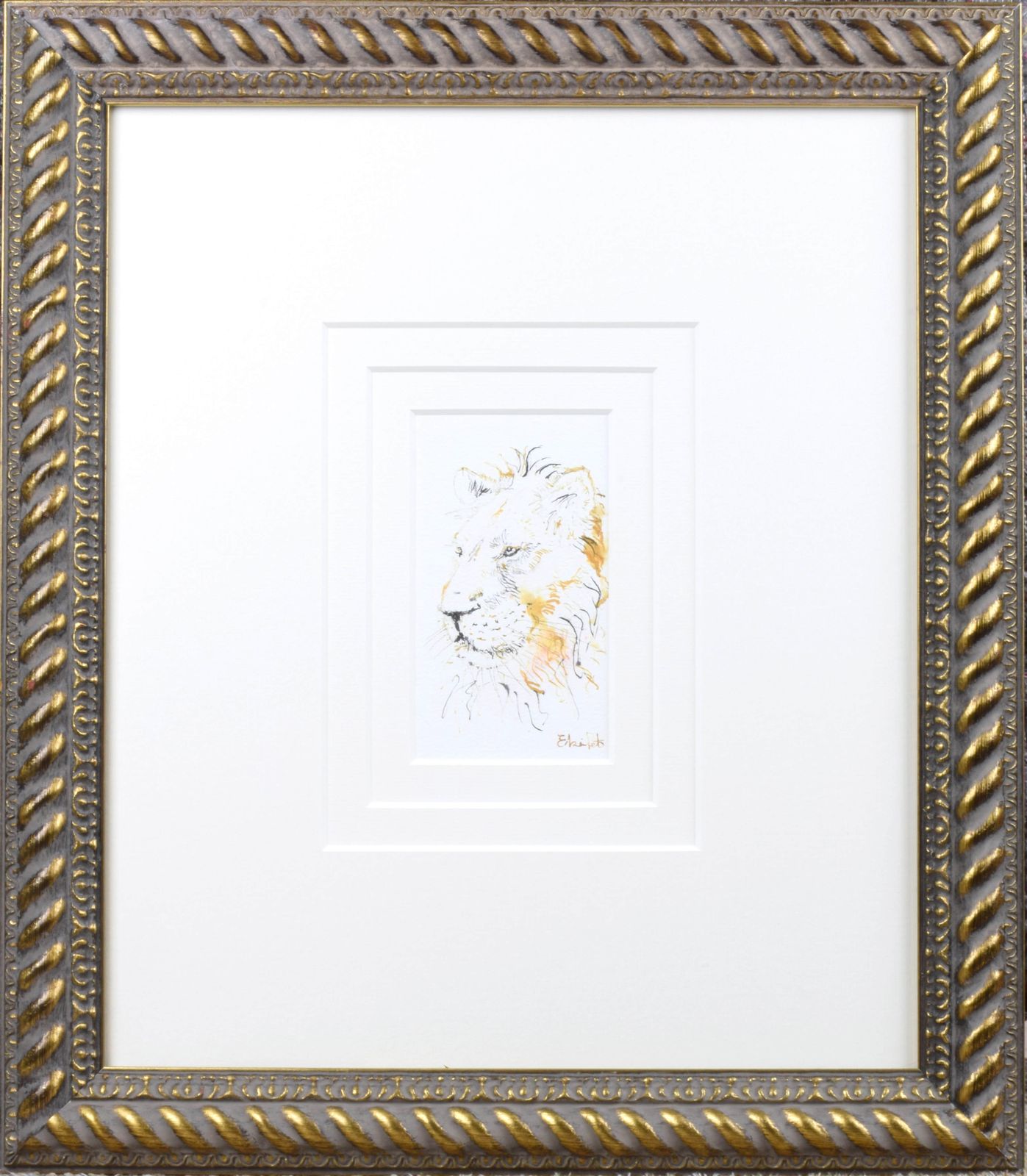 Original Watercolour Painting Drawing   Lion's Head   Signed   Framed And Glazed