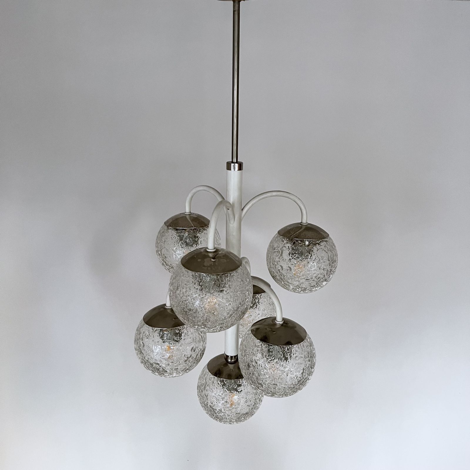 Belgian Mid Century Chandelier With Textured Glass Shades photo Lighting