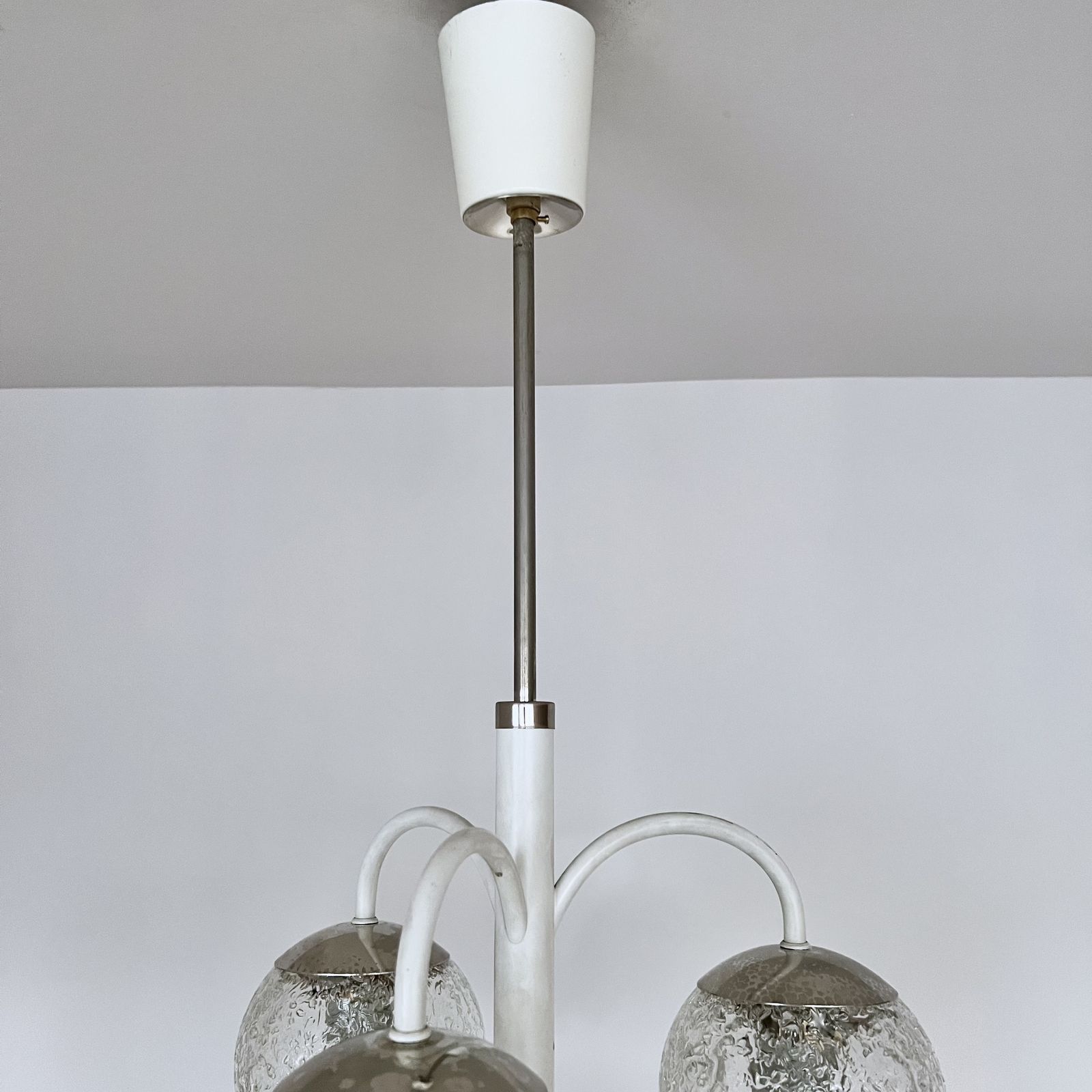 Belgian Mid Century Chandelier With Textured Glass Shades photo vinterior