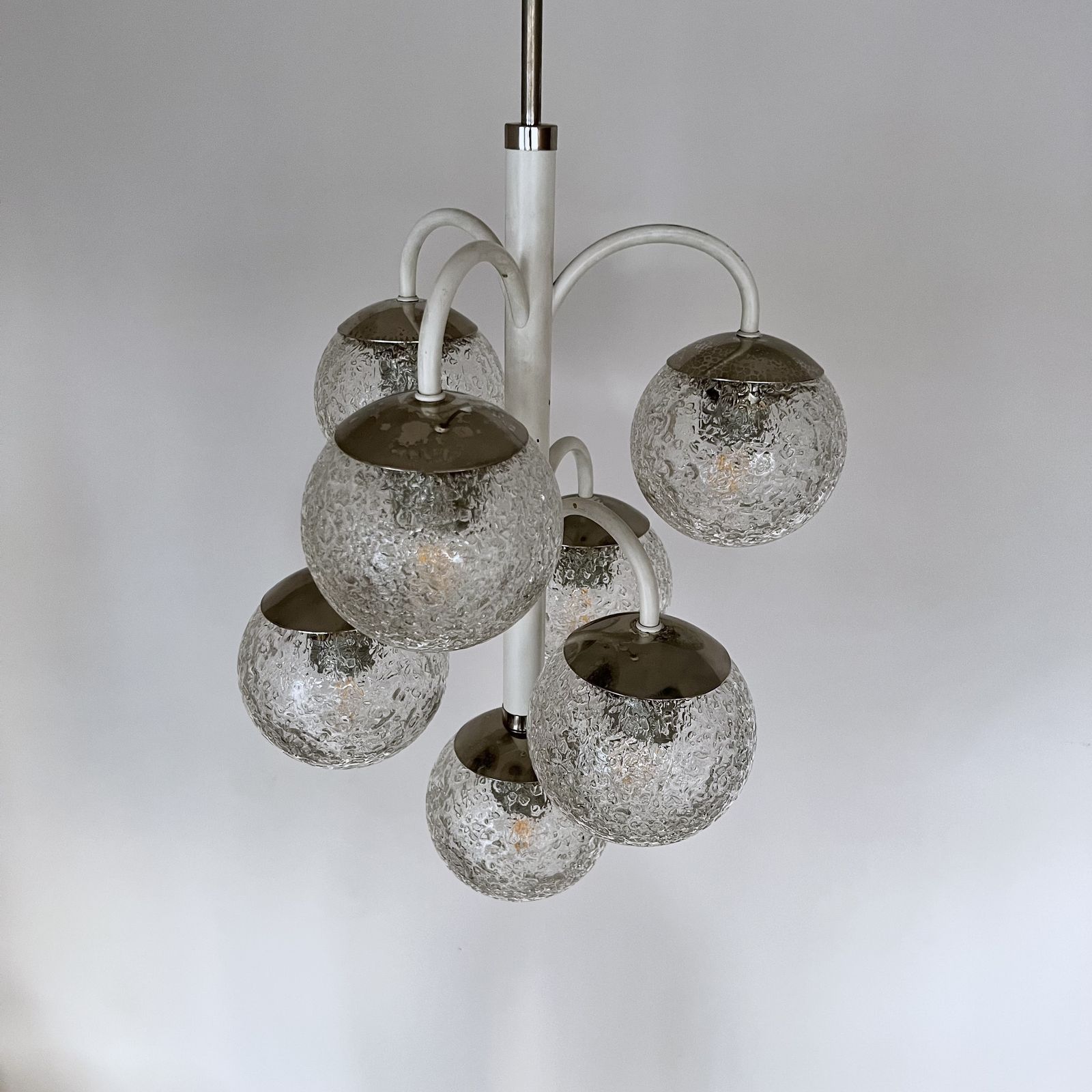 Belgian Mid Century Chandelier With Textured Glass Shades photo buy