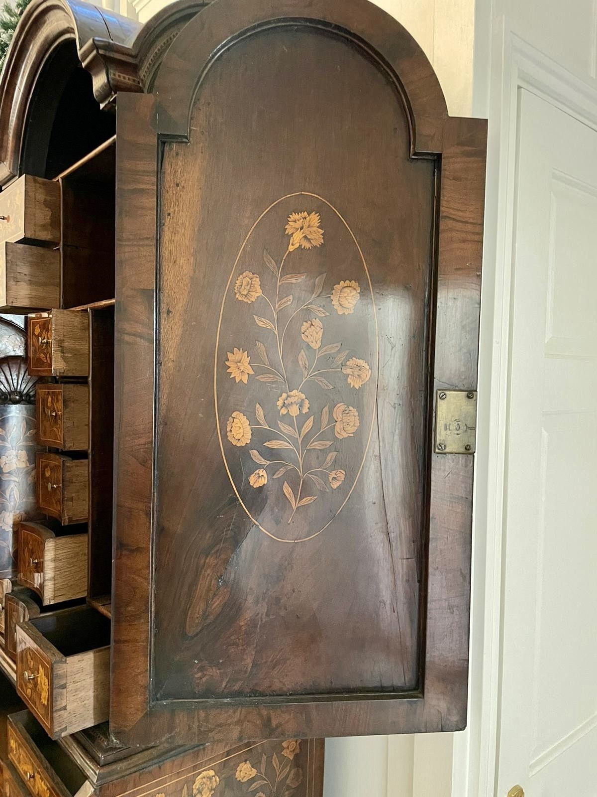 Antique Outstanding Quality Burr Walnut Inlaid Marquetry Double Dome Bureau photo Furniture