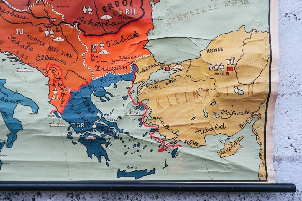 Original Huge Large Vintage Mid Century German Educational School Wall Chart Europe European Continent DR Jensen Map Beautiful photo vinterior