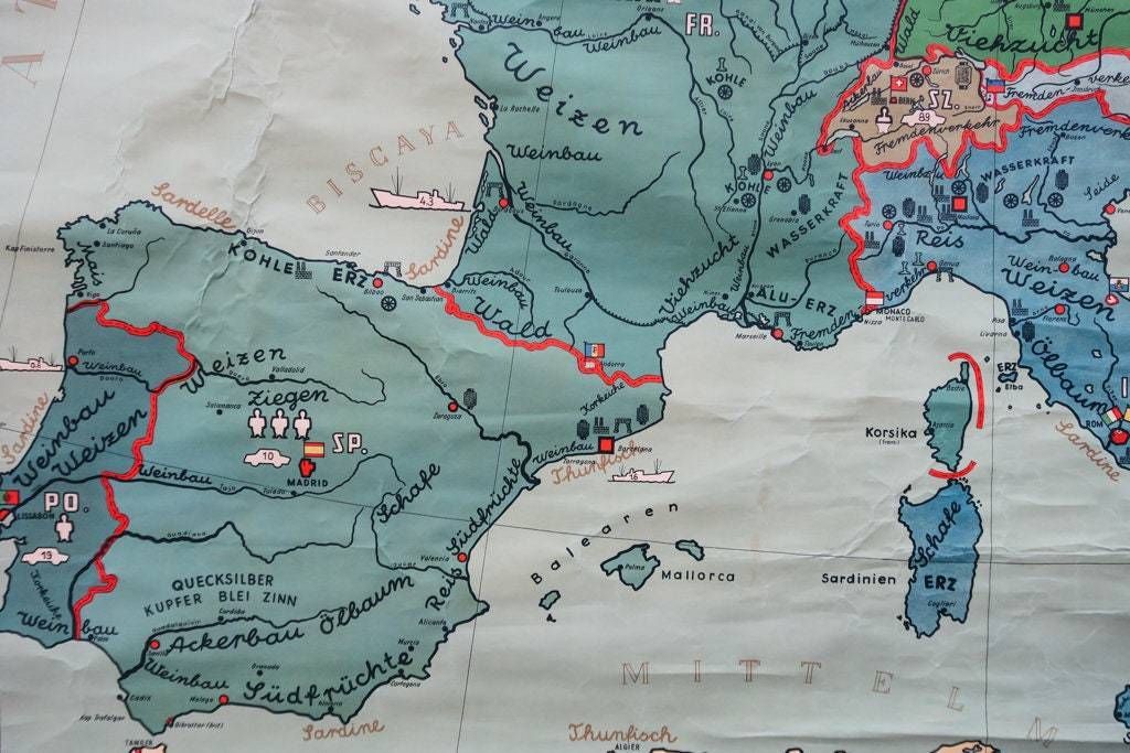 Original Huge Large Vintage Mid Century German Educational School Wall Chart Europe European Continent DR Jensen Map Beautiful photo vintage