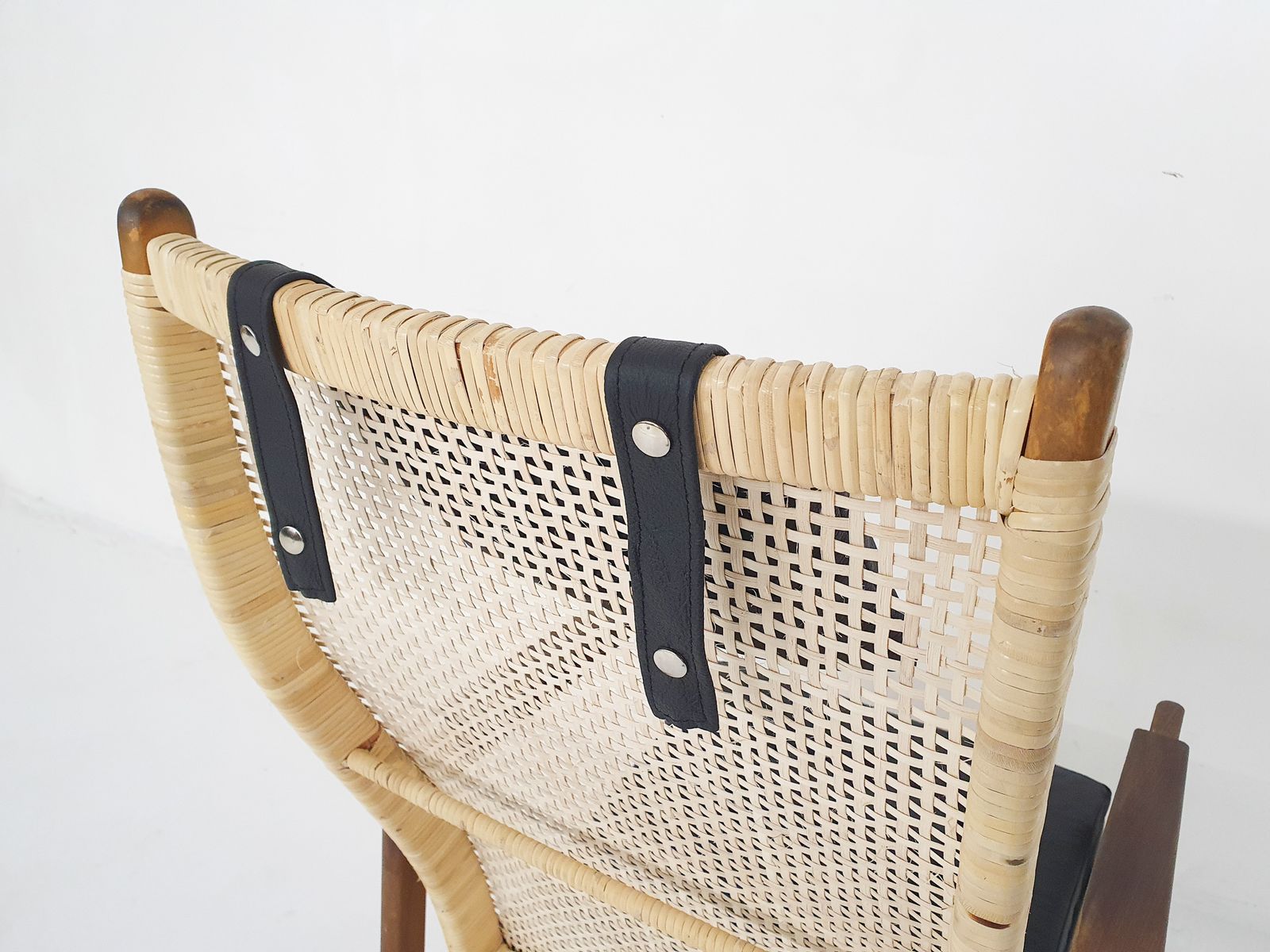 Rattan And Leather High Back Lounge Chair By P.J. Muntendam For Gebr. Jonkers, The Netherlands 1950's photo vintage