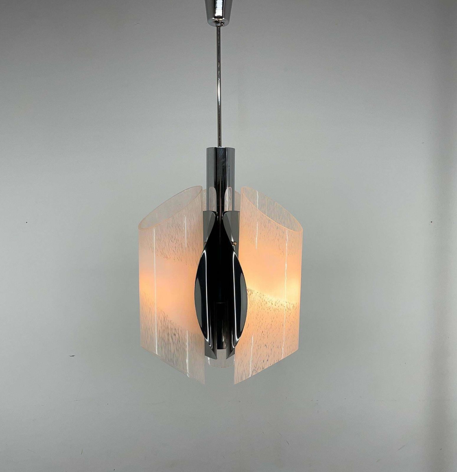 Mid Century Chrome & Murano Glass Chandelier, Italy photo Lighting