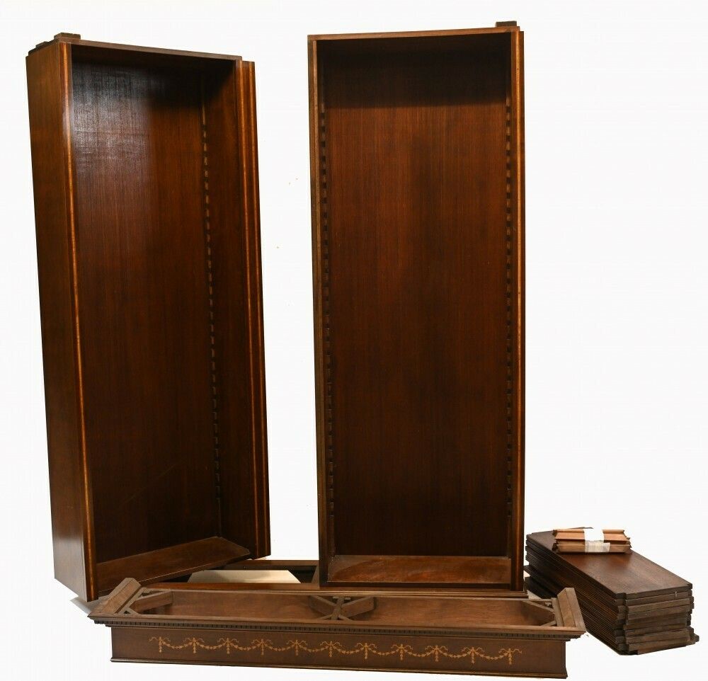 Mahogany Bookcase   Double English Sheraton Inlay Open Fron photo Furniture