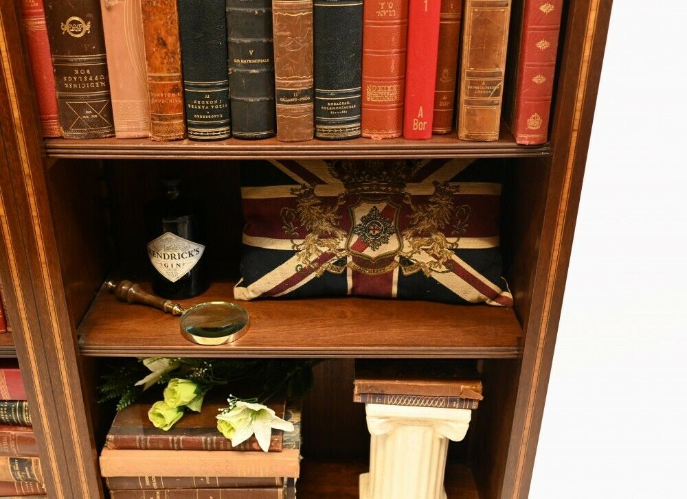 1450.0 Mahogany Bookcase   Double English Sheraton Inlay Open Fron photo