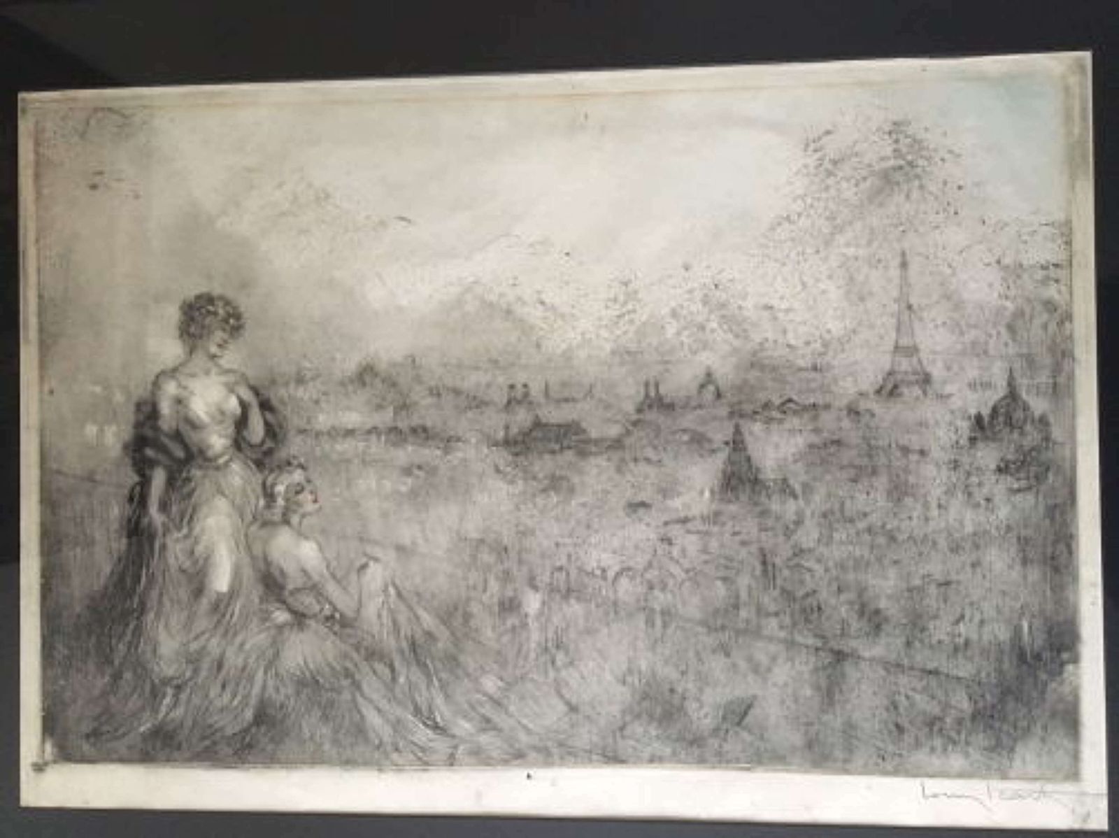 Louis Icart 'Two Women Overlooking Paris' C.1920 photo vinterior
