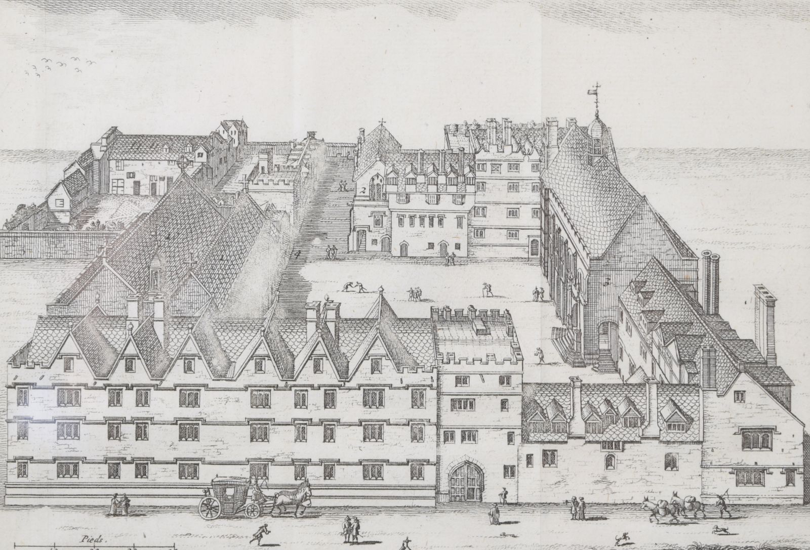 Pieter Van Der Aa (1659 1733), After David Loggan (1634–1692) Exeter College, Oxford (1727) photo furniture