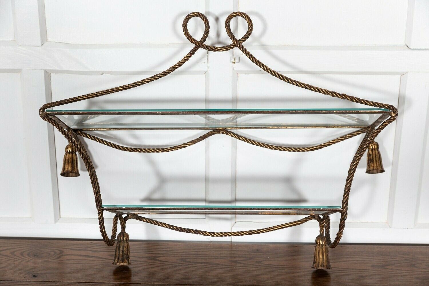 Mid.C Italian Gilt Iron Rope & Tassle Wall Shelves photo Furniture