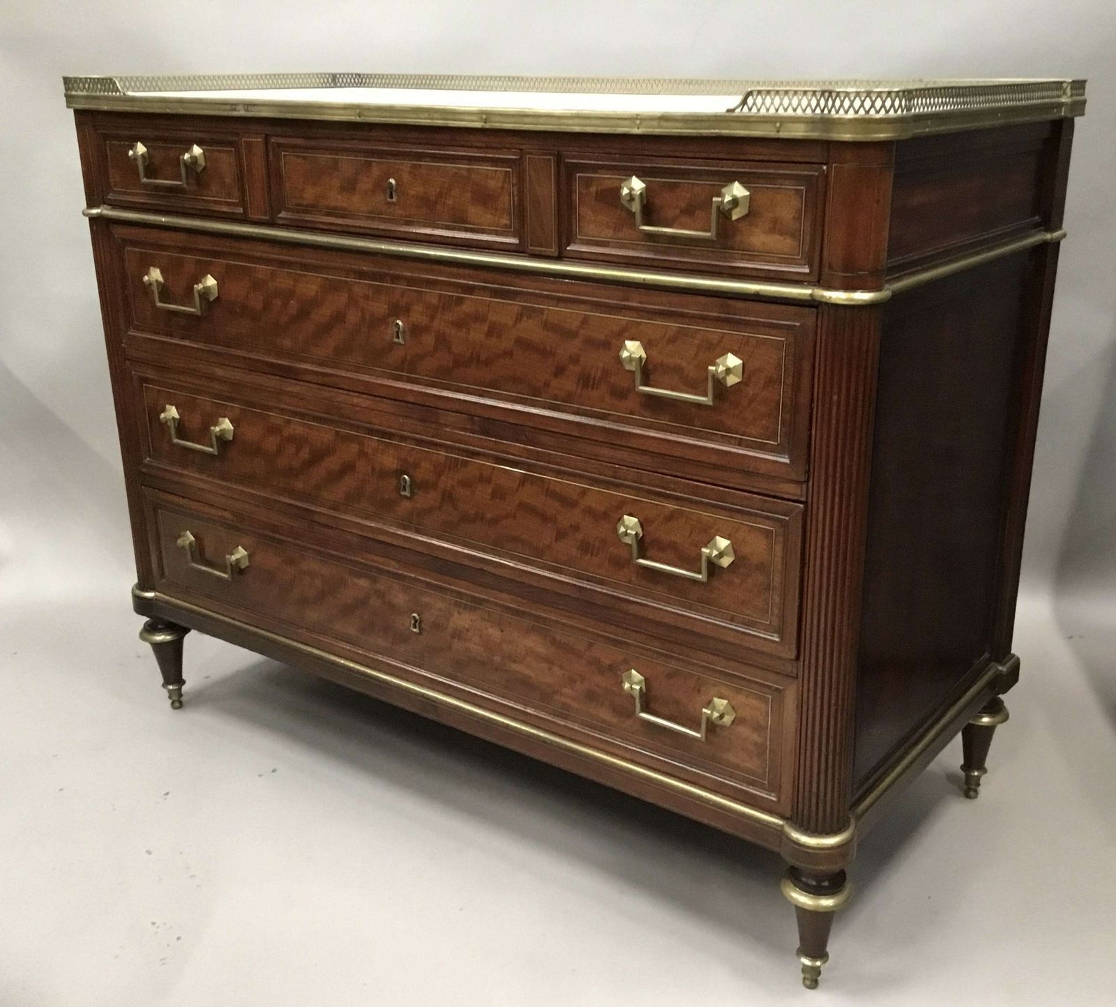 Late C18th Louis XVI Neoclassical Figured Mahogany Commode