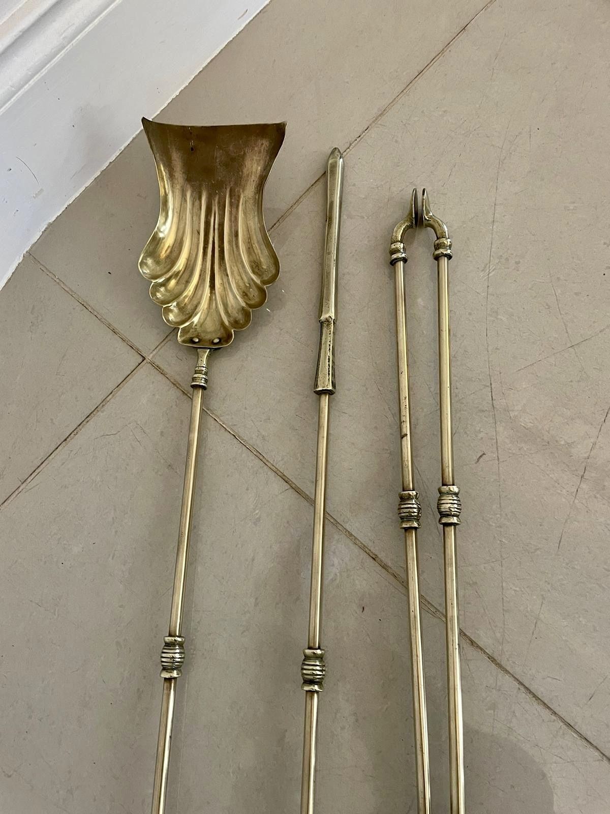 Antique Quality Set Of 3 Brass Fire Irons photo furniture