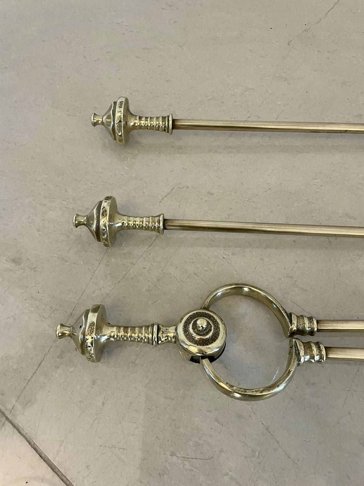 Antique Quality Set Of 3 Brass Fire Irons photo 795.0