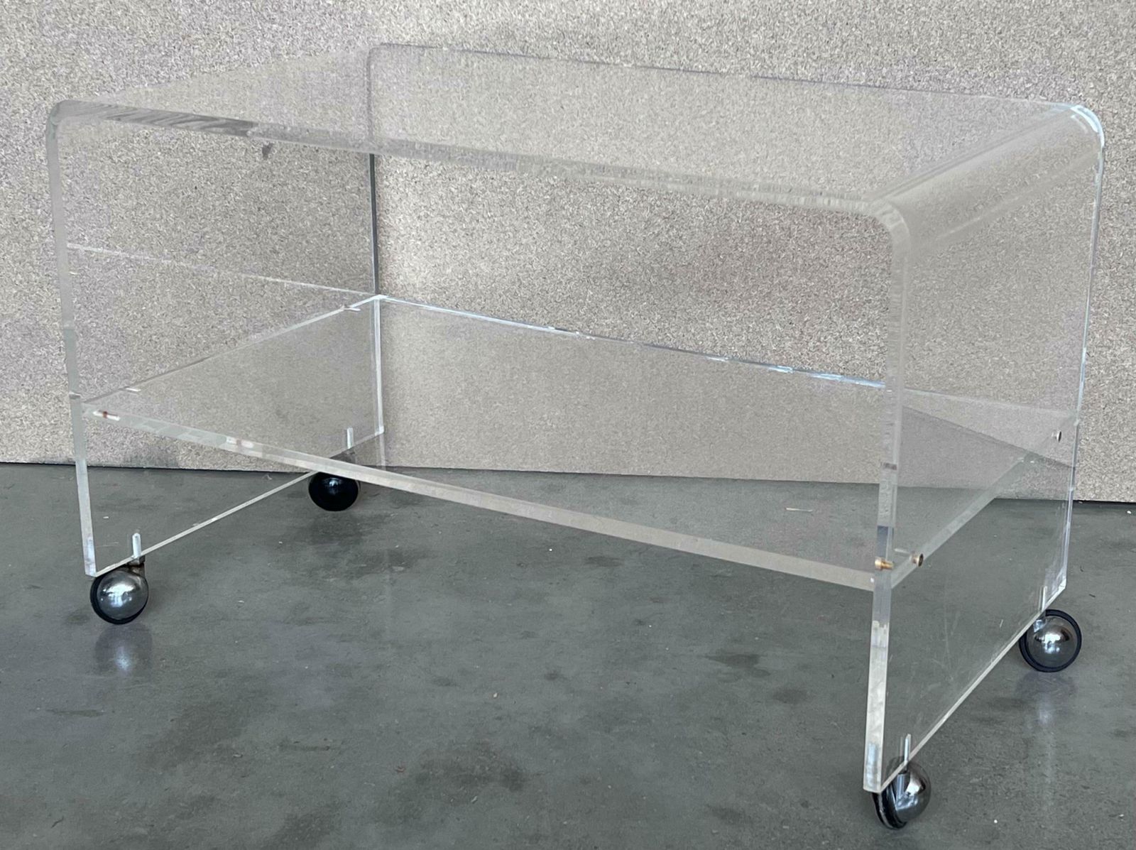 Mid Century Modern Side Or Center Table With Two Tiewr And Wheels, France, 1970s photo buy