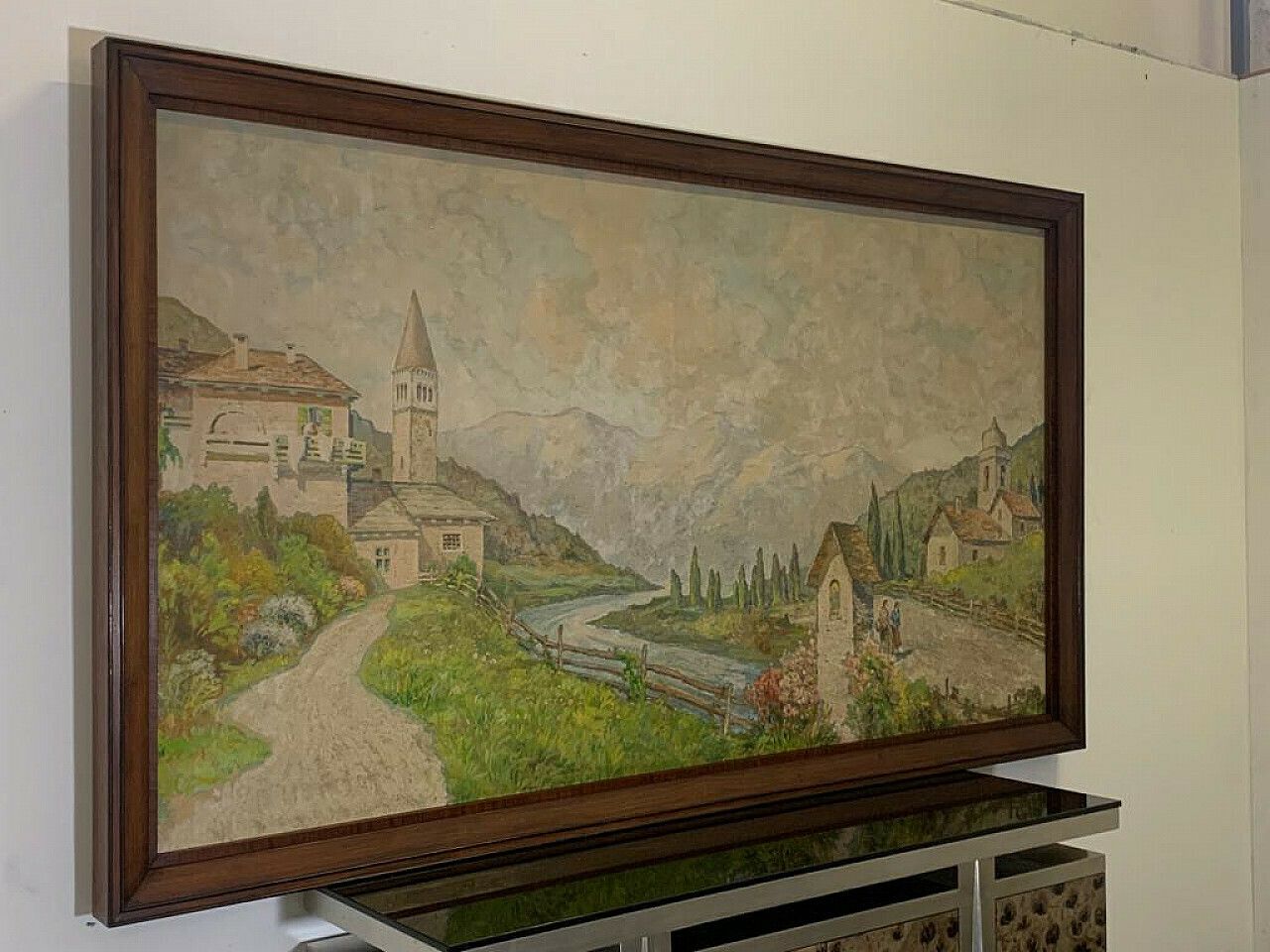 photo vintage Mountain Landscape, Oil Painting On Canvas, 1920s