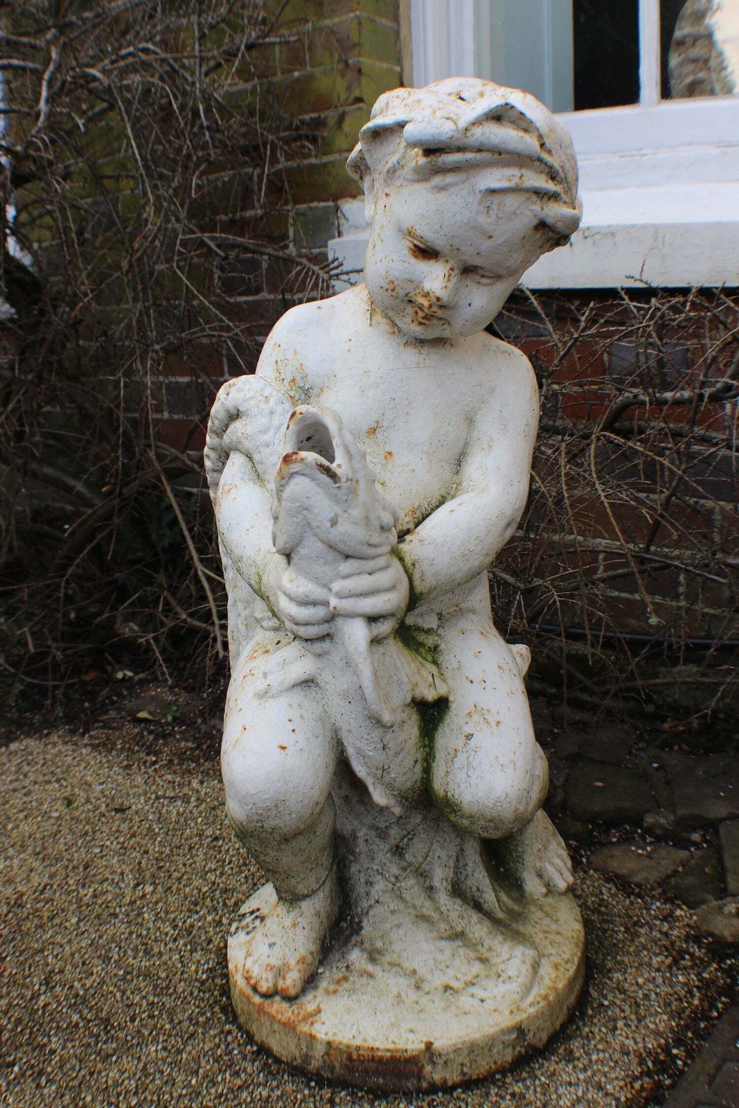 A French Painted Cast Iron Water Putti By A. Durenne, 19th Century