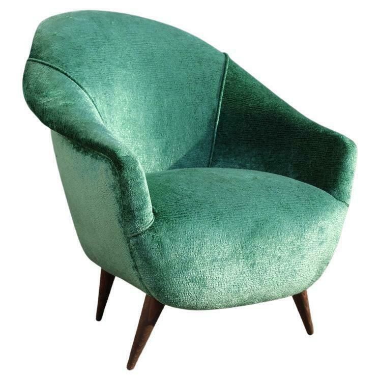 Mid Century Italian Green Velvet Armchair Ico Parisi Style, 1950s photo furniture
