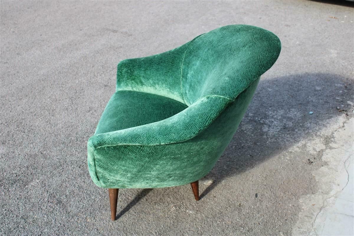 Mid Century Italian Green Velvet Armchair Ico Parisi Style, 1950s photo 2994.0