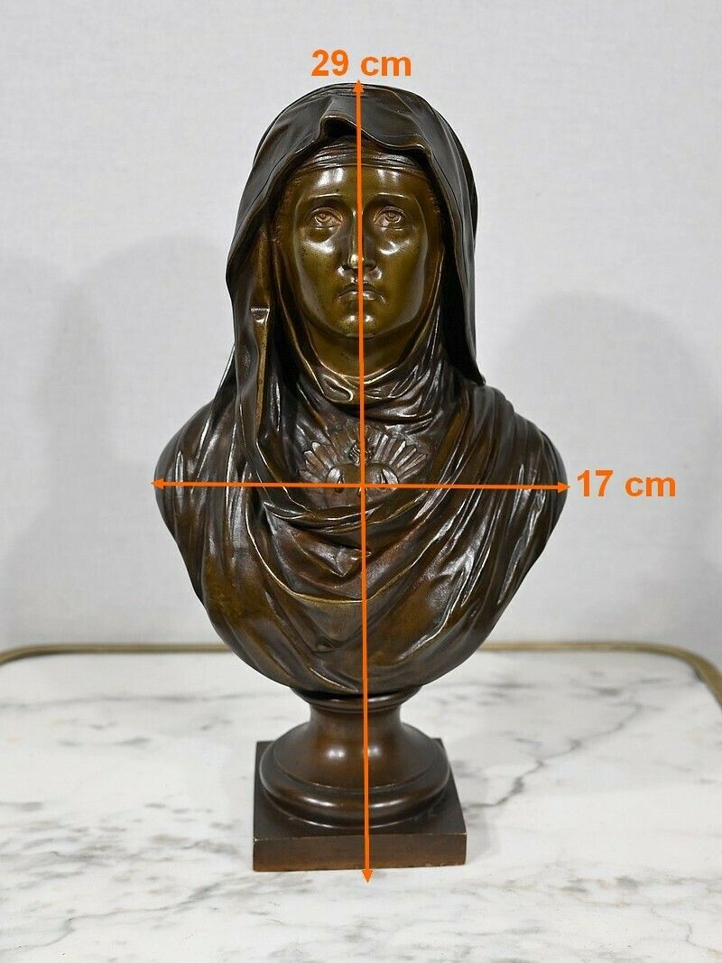 photo vintage Bronze “The Virgin Mary”, J. Bulio – 19th Century