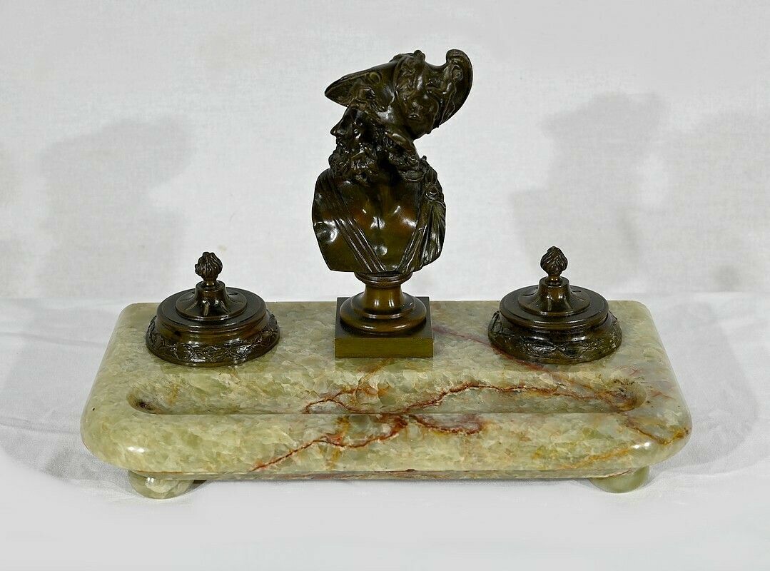 Important Inkwell In Onyx From Pakistan And Bronze, Late 19th Century